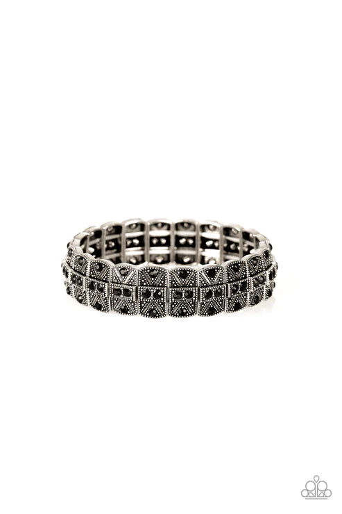 Modern Magnificence - Black Encrusted Ornately Studded Edgy Bracelet B#5905