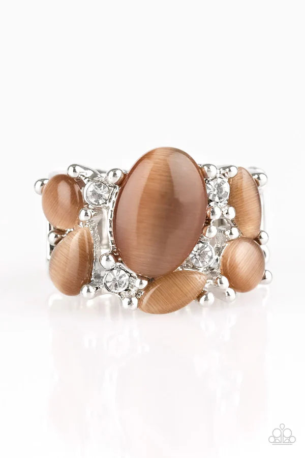Modern Moonwalk - Brown Encrusted Cat's Eye Moonstone Ring R#7029