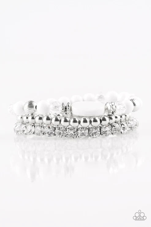 Modestly Madonna - White Accent Crystal Trio Mismatched Bracelet Stack B#3515