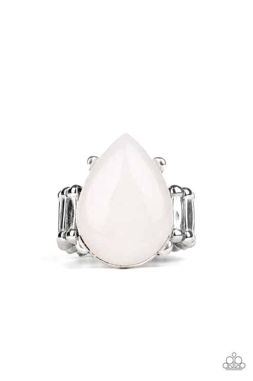 Mojave Minerals - Oversized White Tranquil Nestled Stone Teardrop Ring R#3360