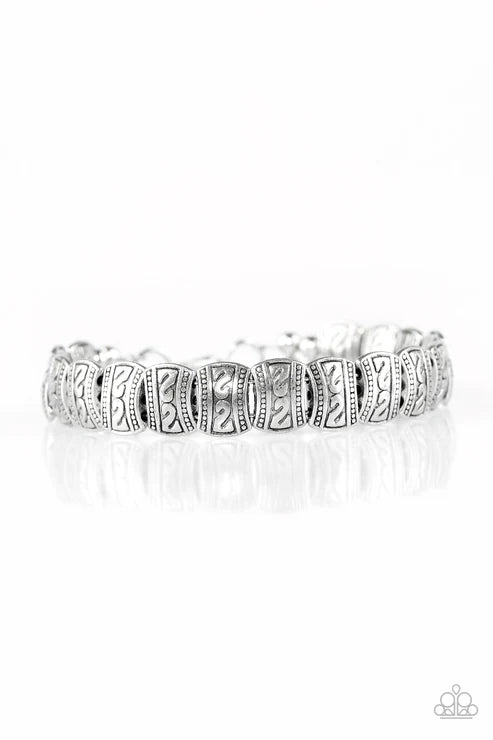 Montezuma Mountains - Silver Embossed Tribal Wire Wrapped Bracelet B#6215