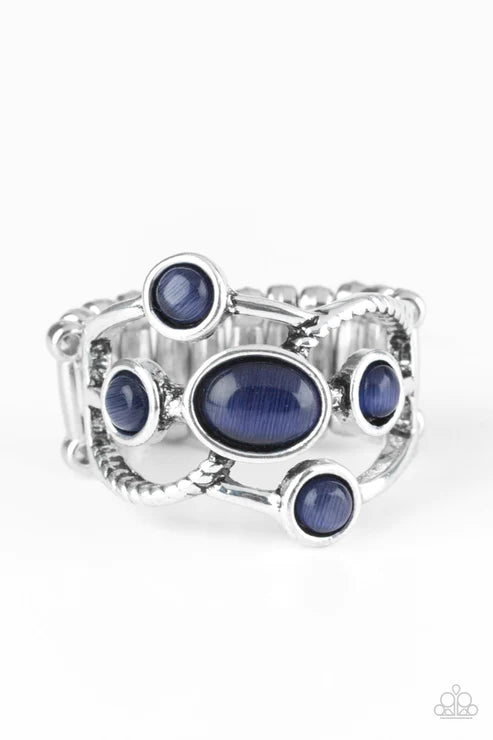 Moon Mood - Blue Dotted Cat's Eye Moonstone Textured Swoop Ring R#5615