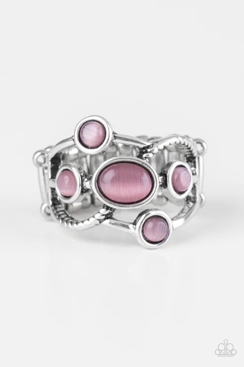 Moon Mood - Purple Dotted Cat's Eye Moonstone Textured Swoop Ring R#5618