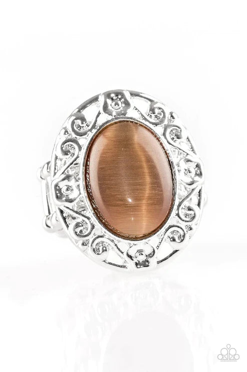 Moonlit Marigold - Brown Cat's Eye Moonstone Floral Filigree Ring R#5614
