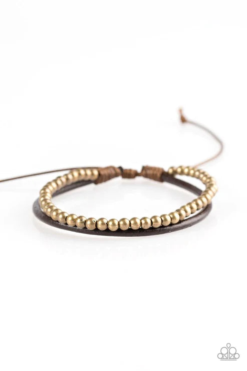 Mountain Mod - Brass/Brown Leather Cording Adjustable Sliding Knot Closure Urban Bracelet B#4650