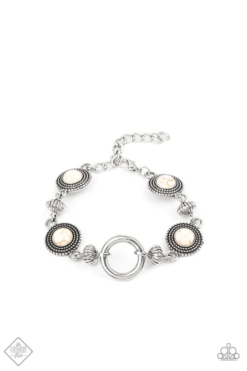 Musical Mountains - White Airy Silver Hoop Rustic Collection Silver Beads/Discs Dotted Stones Link Seasonal Look Bracelet B#7382