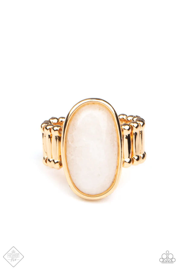 Mystical Mantra - Gold/White Encased Oval Stone Mystical Ring R#6978