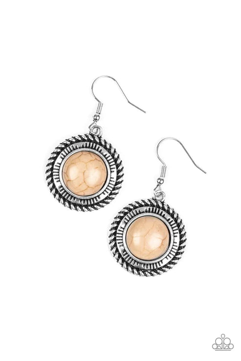 Natural-Born Nomad - Brown Round Twisted/Studded Textured Stone Earrings E#3719