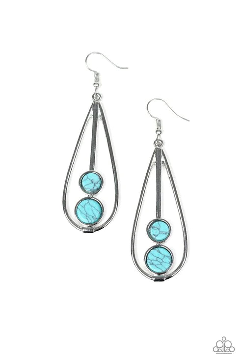 Natural Nova - Oversized Blue Faux Marble Smooth Stone Stacked Teardrop Earrings E#4087