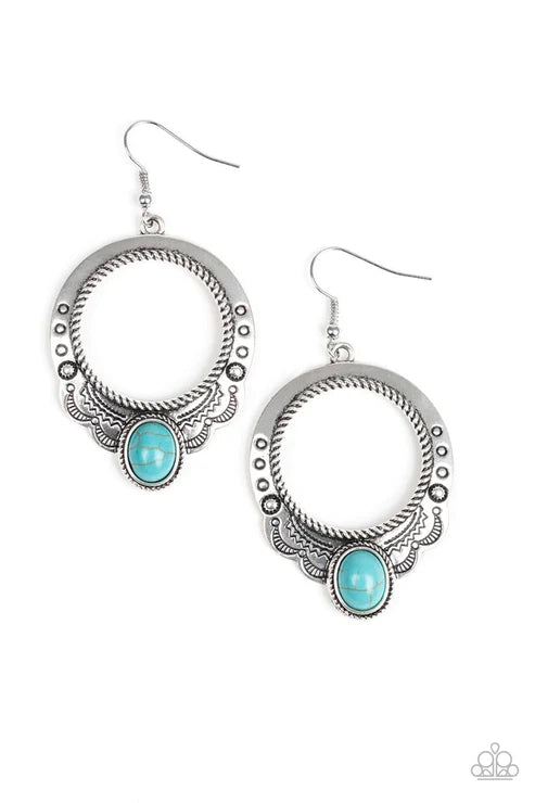 Natural Springs - Blue Oval Scalloped South Western Stone Hoop Earrings E#3558