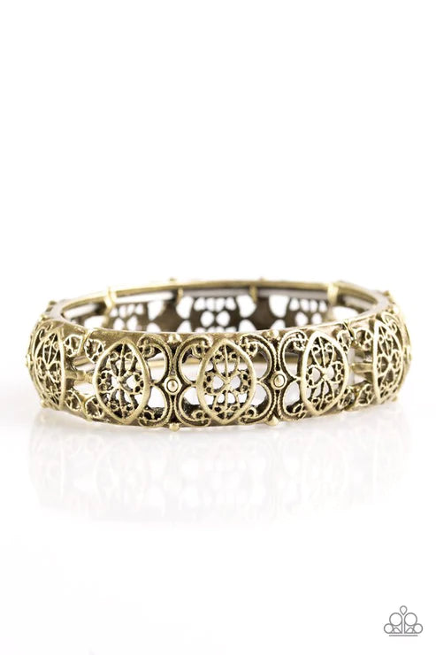 Naturally Nepal - Brass Antique Shimmer Ornate Tribal Bracelet B#4738