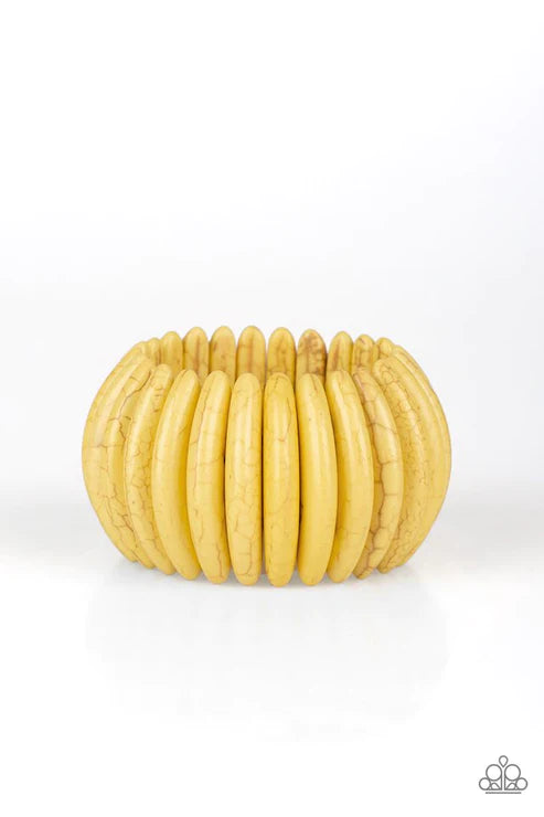 Naturally Nomad - Oversized Yellow Artisan Chiseled Crescent Stone Bracelet B#5830