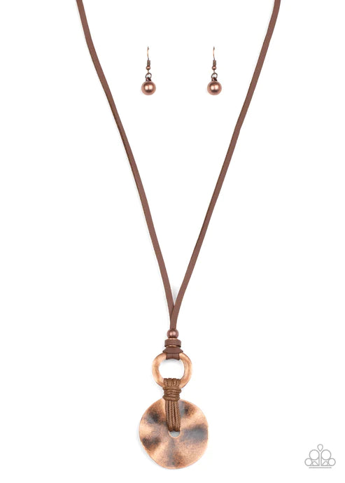 Nautical Nomad - Rustic Copper Hammered Knotted Leather Necklace N#4378