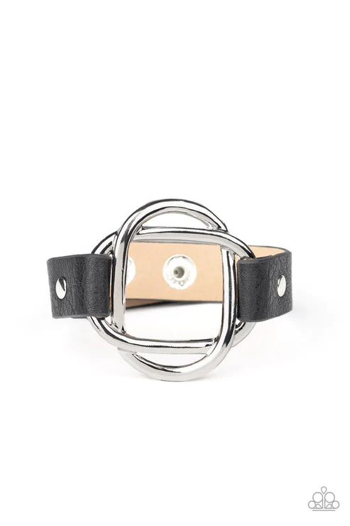 Nautically Knotted - Black Knotted Swirl Stacked Leather Adjustable Snap Closure Bracelet B#4371