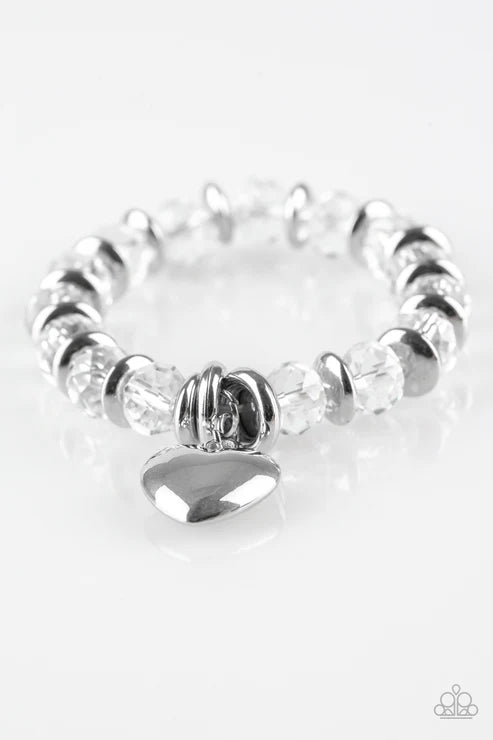 Need I Say AMOUR? - White 3D Heart Crystal Accent Bracelet B#6253