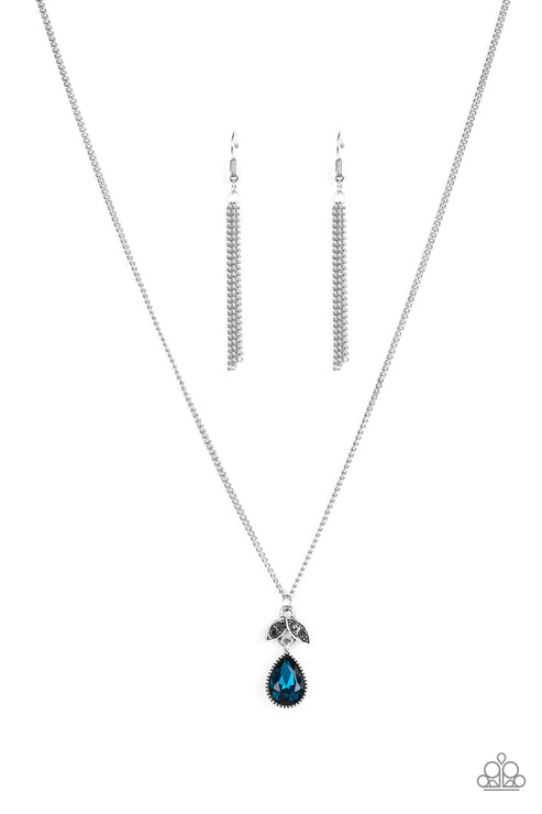 Nice To Meet You - Blue/Hematite Encrusted 3D Leafy Filigree Teardrop Necklace N#6112