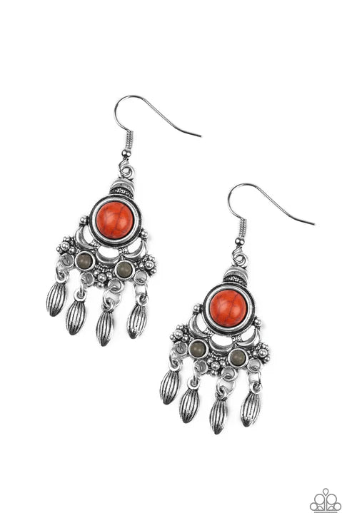 No Place Like HOMESTEAD - Multi (Orange/Gray) Ornate Stone Accent Fringe Earrings E#3926