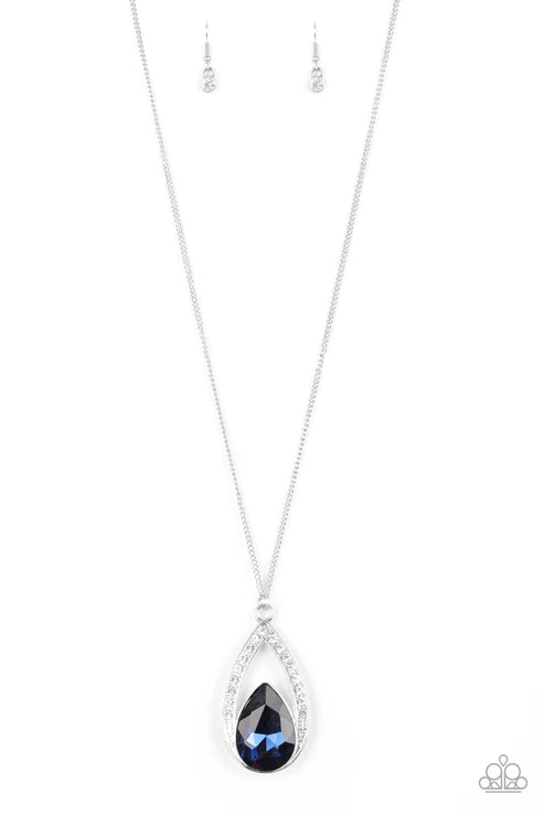 Notorious Noble - Oversized French Blue Encrusted Teardrop Necklace N#6549
