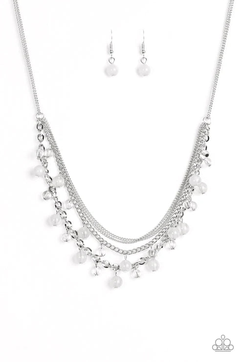 Ocean Odyssey - Bubbly Silver/Glacier Gray Cloudy/Glassy Mismatched Chain Fringe Necklace N#4376