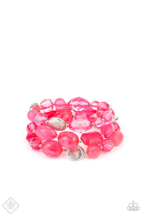 2-Piece Oversized Raspberry Sorbet Pink/Silver Opaque Flamboyant Crystal Set SET#6628