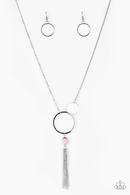Offshore Odyssey - Pink Infused Duo Hoop Tassel Necklace N#6250