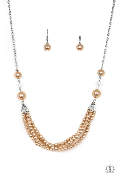 One-WOMAN Show - Oversized Brown Pearl Crystal Necklace N#5540