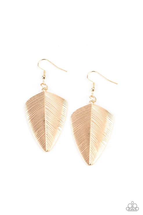 One Of The Flock - Gold Etched Feather Earrings E#4250