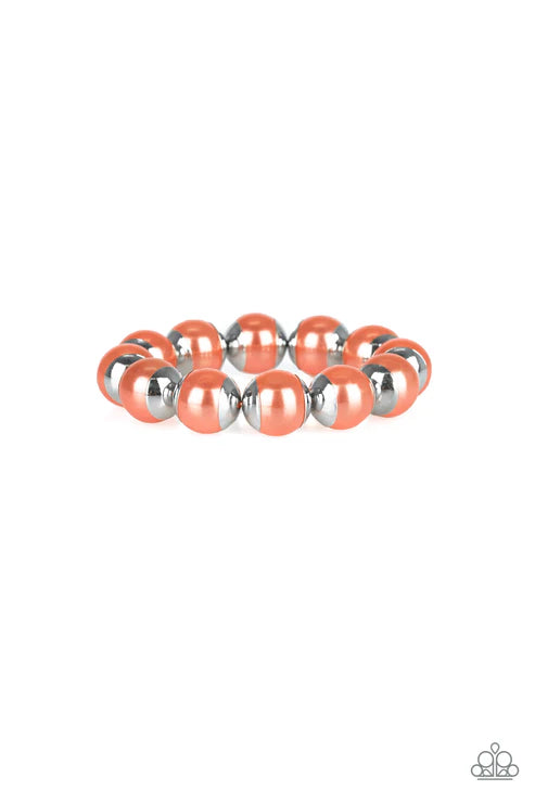One Woman Show-STOPPER - Oversized Orange (Coral) Capped Pearl Bracelet B#5299