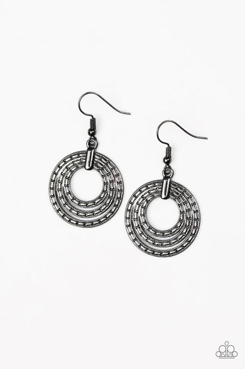 Open Plains - Black Pinched Textured Hoop Earrings E#2864