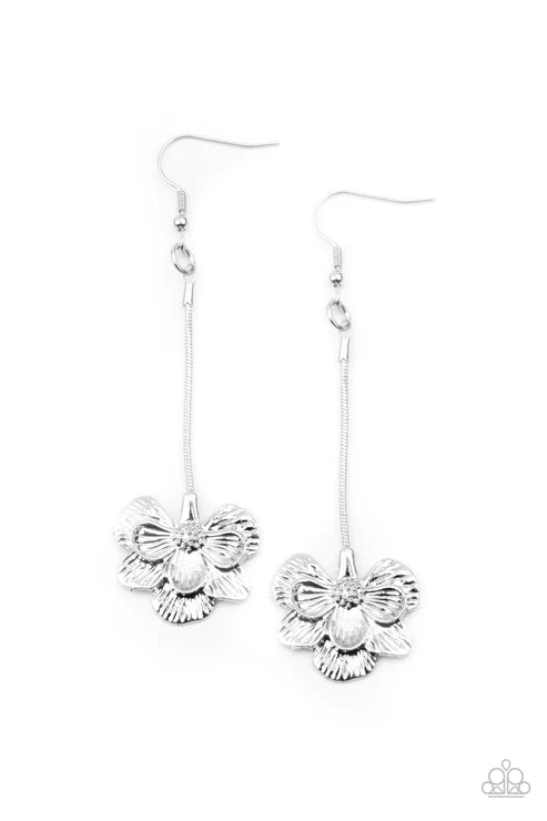 Opulently Orchid - Oversized Silver Shimmer 3D Orchid Flower Earrings E#3229
