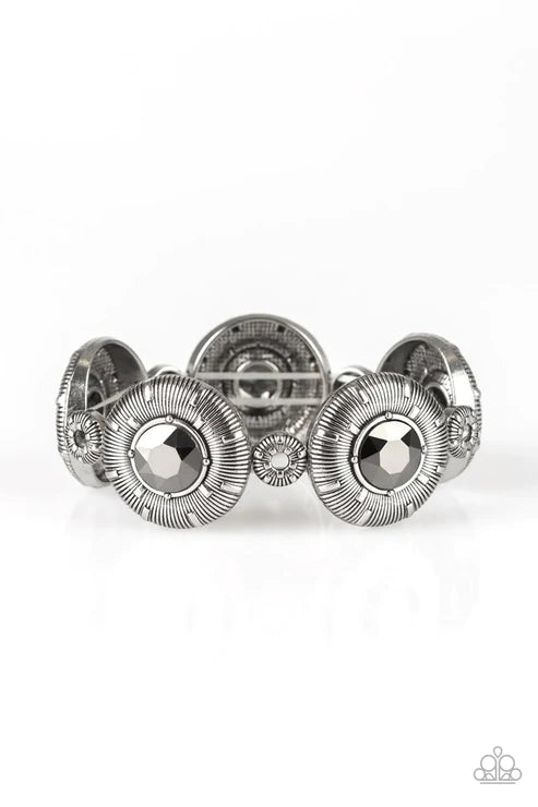Original Opulence - Oversized Silver Hematite Dramatic Edgy Accent Bracelet B#3670