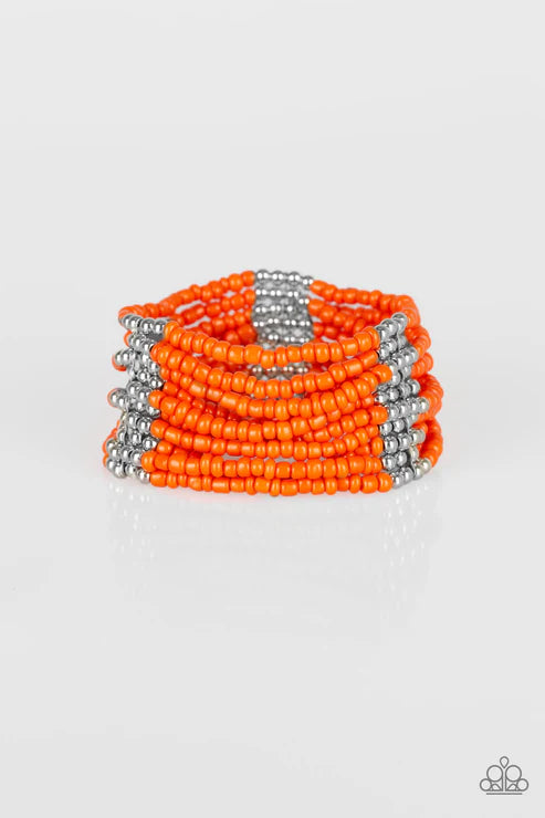 Outback Odyssey - Oversized Orange/Silver Metallic Accent Seed Bead Bracelet B#6668