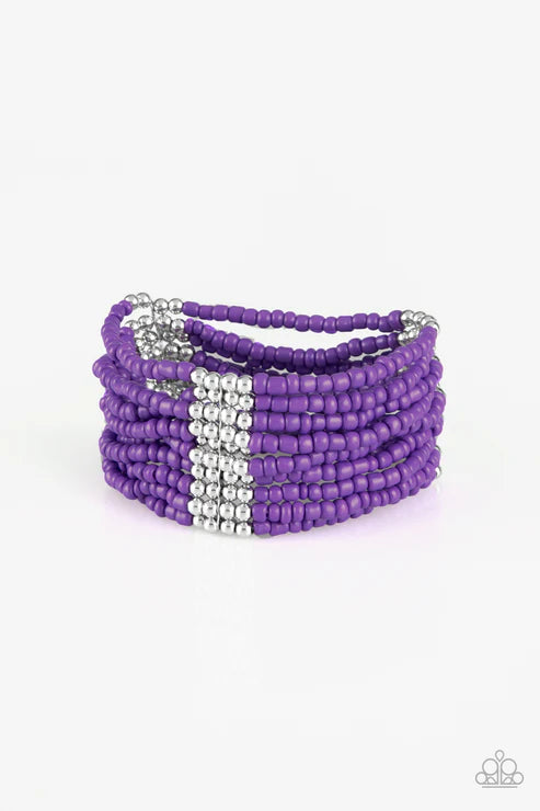 Outback Odyssey - Oversized Purple/Silver Metallic Accent Seed Bead Bracelet B#4611