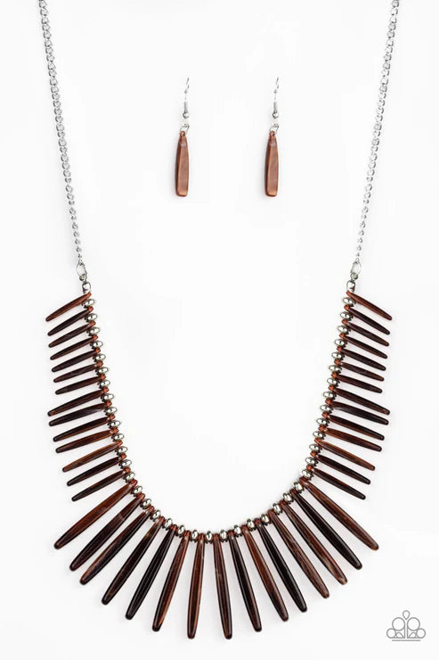Out of My Element - Brown Smoky Ombre Flanked Rod Fringe Necklace N#4465