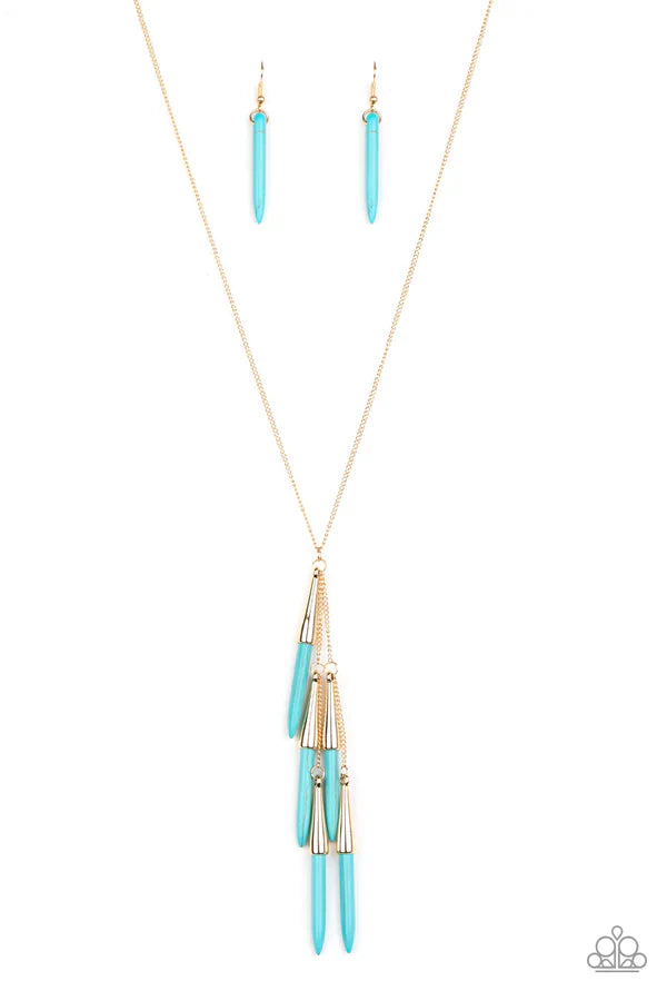 PRIMITIVE and Proper - Blue/Gold Stone Tusk Haphazardly Fringe Necklace N#7027