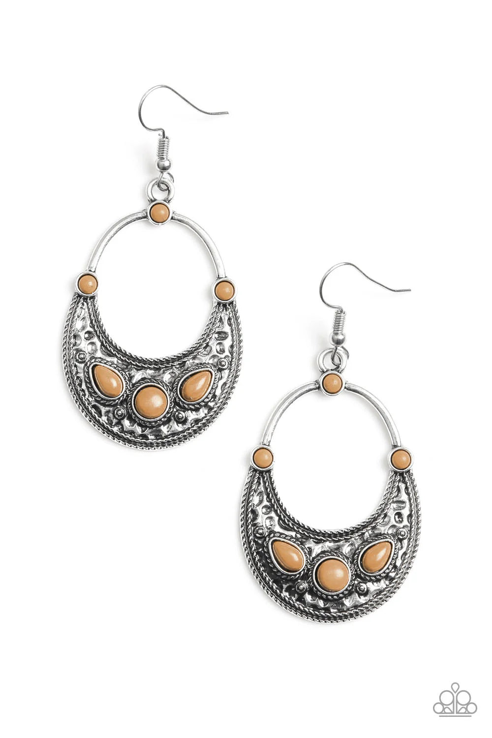 Paleo Paradise - Brown Round/Teardrop Hammered Stone Earrings #6299