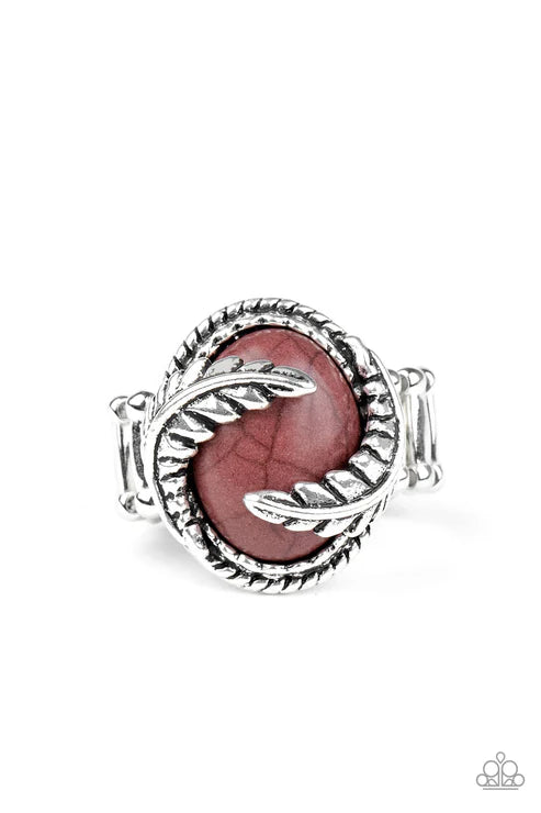 Palm Panache - Oversized Brown (Fired Brick) 3D Palm Leaves Curled Stone Ring R#5139