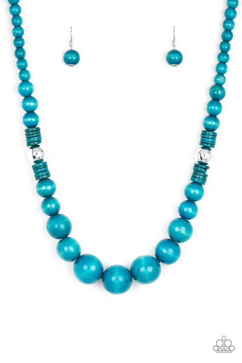 Panama Panorama - Oversized Blue/Silver Infused Distressed Wood Drape Necklace N#4884