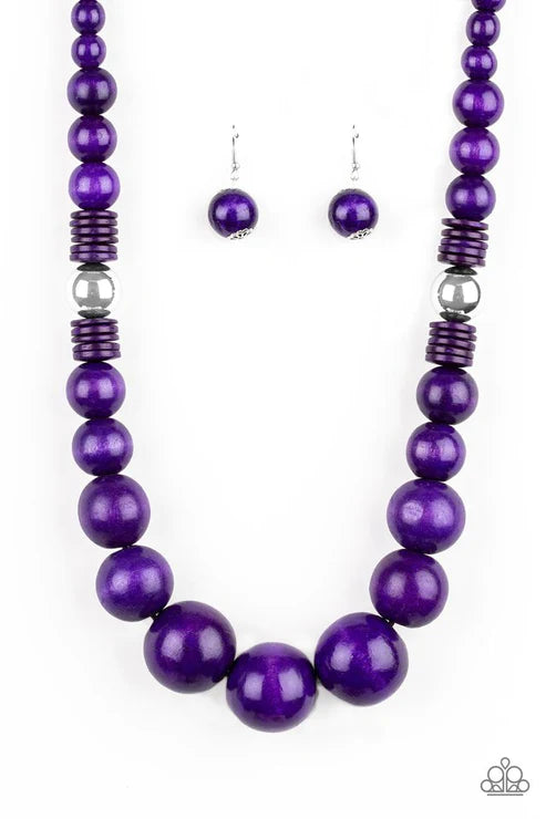 Panama Panorama - Oversized Purple/Silver Infused Distressed Wood Drape Necklace N#4945
