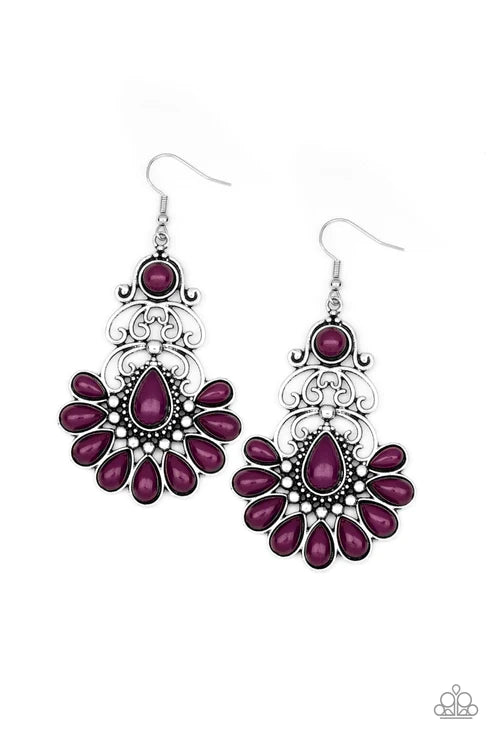 Paradise Parlor - Oversized Purple Flared Studded Swirl Filigree Teardrop Earrings E#3749