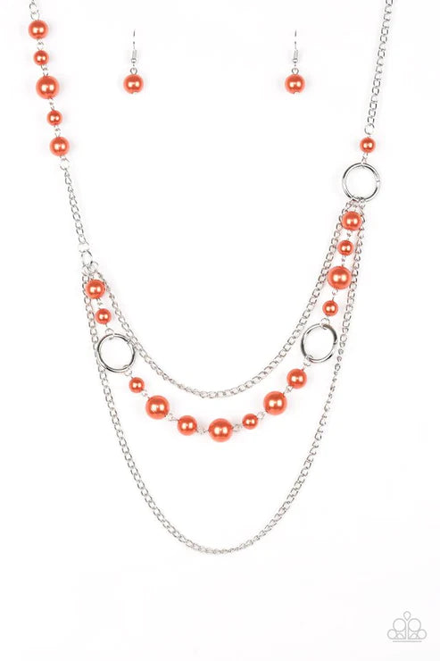 Party Dress Princess - Oversized Orange Pearl Mismatched Chains Hoop Necklace N#5429