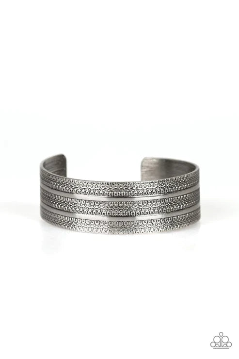 Patterned Plains - Silver Tactile Tribal Bracelet B#6176