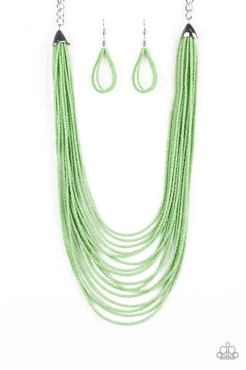 Peacefully Pacific - Oversized Green Infused Layered Seed Bead Necklace N#4620