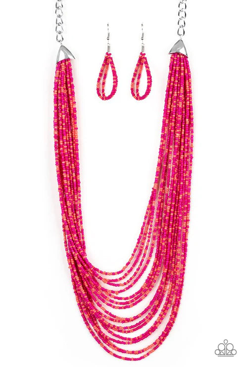 Peacefully Pacific - Oversized Multi (Pink/Orange) Infused Layered Seed Bead Necklace N#4139