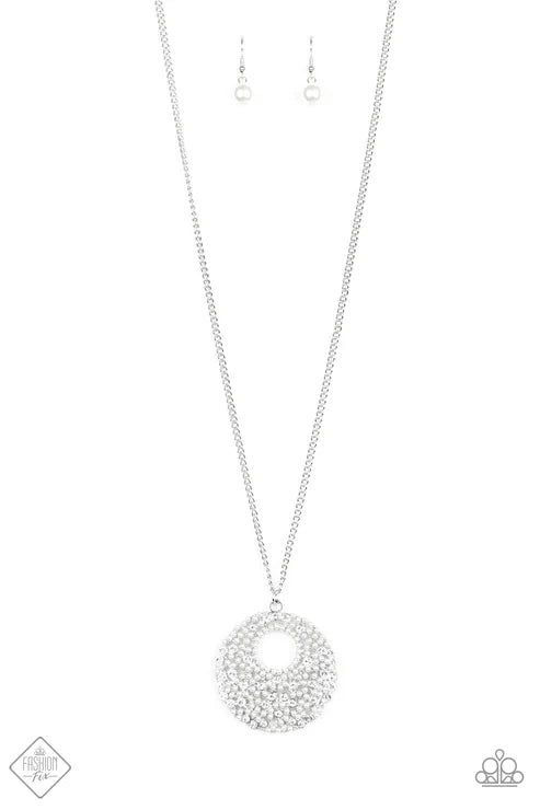 Pearl Panache - White Pearl Encrusted Scatter Circular Necklace N#6710