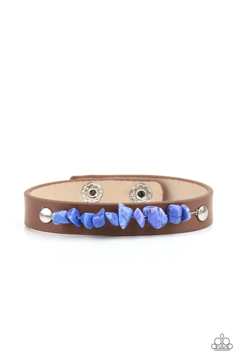Pebble Paradise - Blue/Brown Pebble Rock Studded Leather Bracelet B#3212