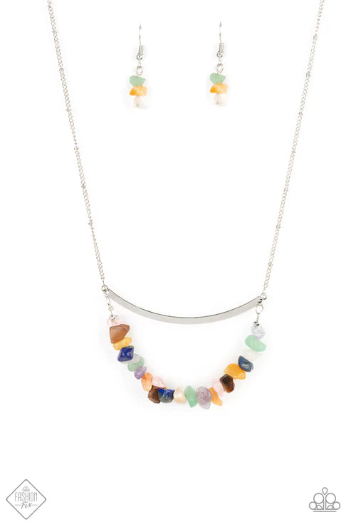 Pebble Prana - Multi Cylindrical Rock Hammered Tassel Fringe Pendant Necklace N#7394