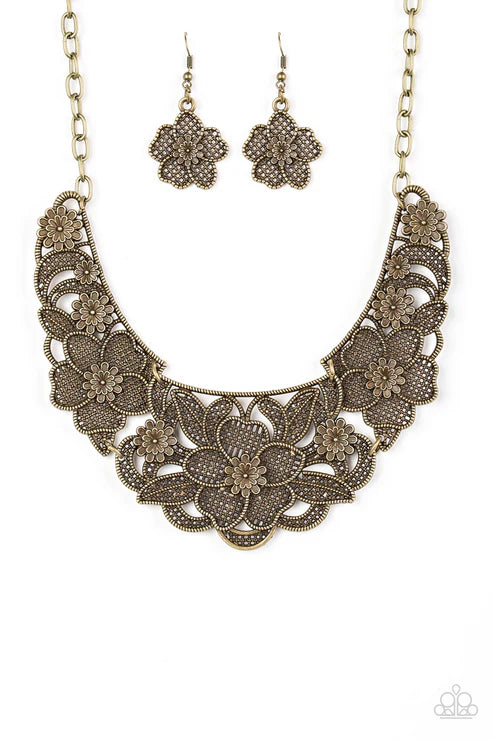 Petunia Paradise - Brass Lattice 3D Petunia Bloom Necklace N#6284