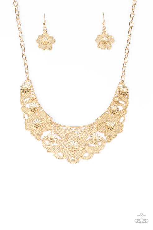 Petunia Paradise - Gold Lattice 3D Petunia Bloom Necklace N#6557
