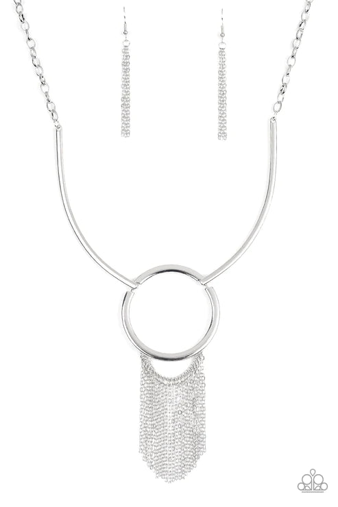 Pharaoh Paradise - Silver Duo Bowing Hoop Fringe Necklace N#3655
